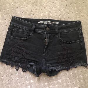 AE Black Denim High Rise Shorts with Lace